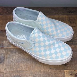 Vans Light Blue and White Checkered Slip-On Sneakers